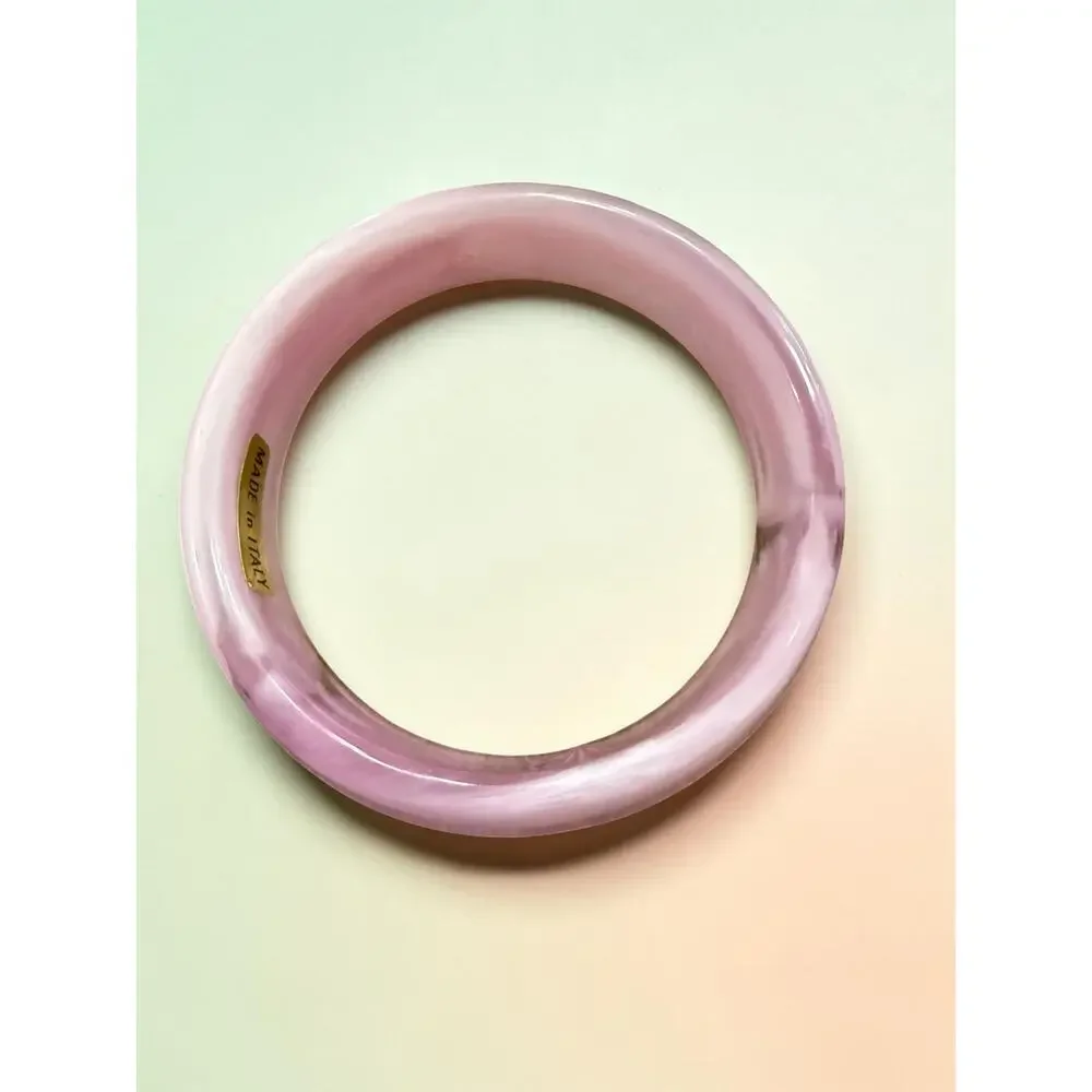 Vintage Made in Italy Pink Marbled Lucite Bangle Bracelet Mod Chunky 10
